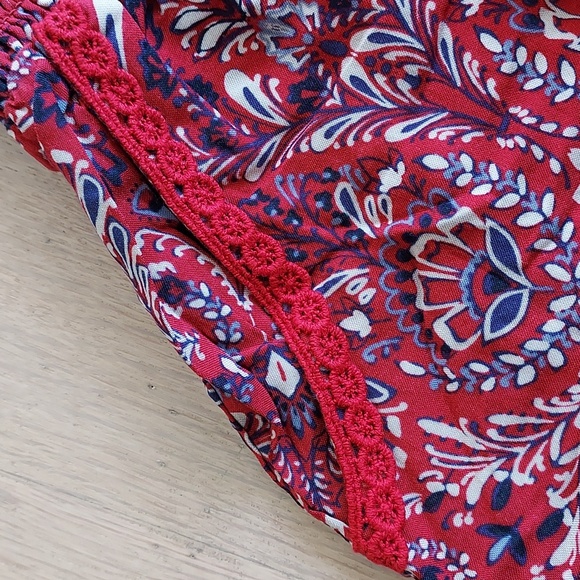 NWT Knox Rose Women's SZ L High Elastic Waist Red Paisley Shorts W/ Pockets - Picture 8 of 13